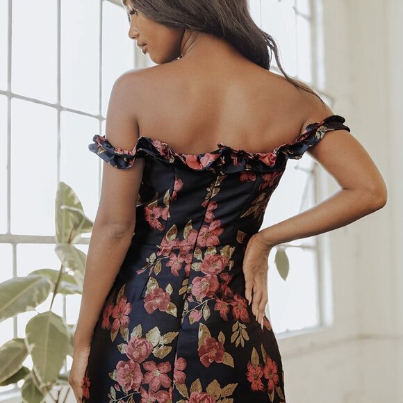 NWT Lulus Pop the Bottle Navy Blue Floral Jacquard Ruffled Mini Dress​ - Picture 3 of 9